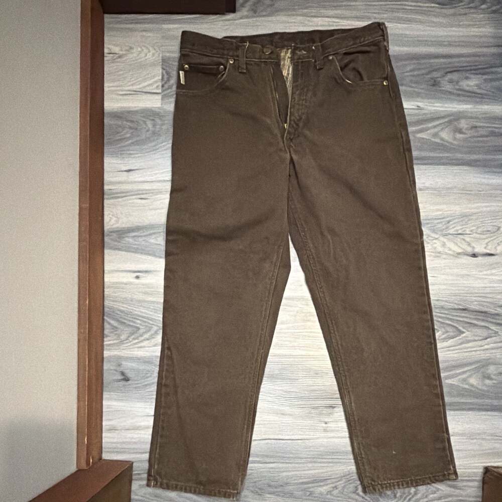 Carhartt B162 Mens 33x30 Dark Brown Flannel Lined Relaxed Fit Work Pants